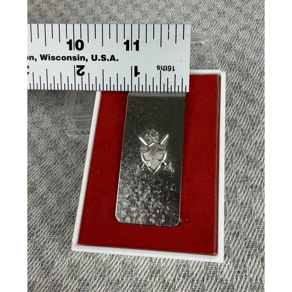 VTG Florentine Money Clip Silver Tone With Eagle Shield And Crossed Swords
